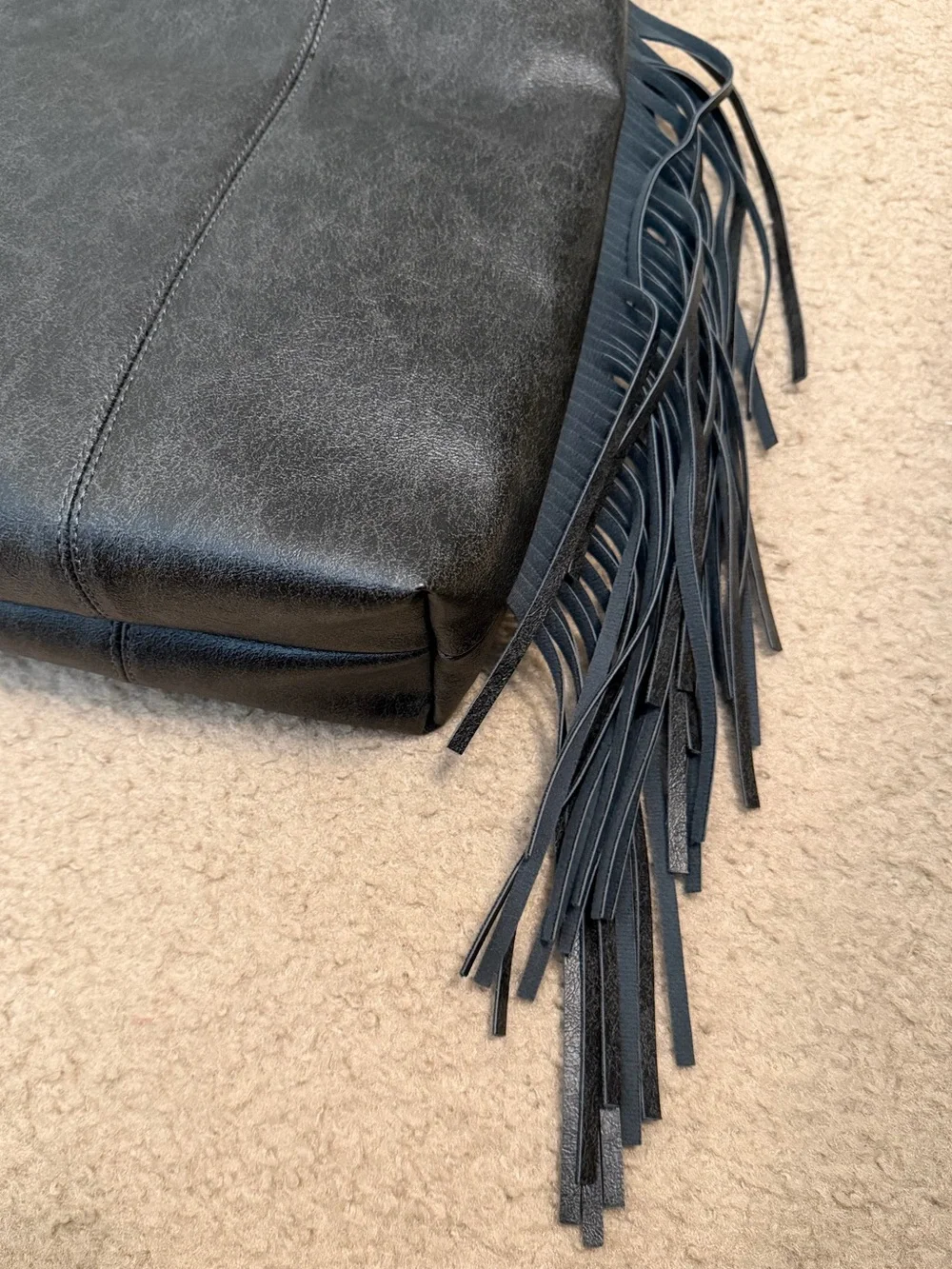 NO BOUNDARIES Faux Leather Oversized Moto Gobo Bag with Fringe NWT